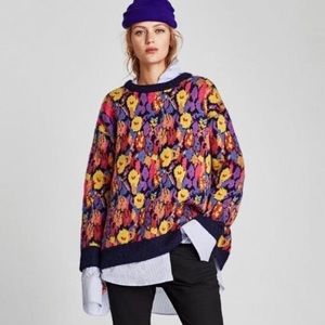 Zara Multicoloured Floral Jacquard Sweater